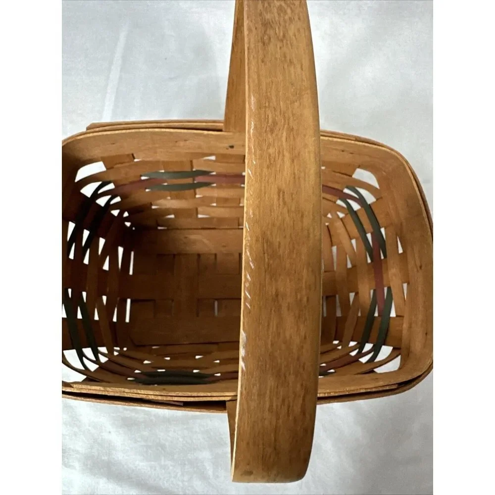 Longaberger Basket Medium‎ with Handle 1990 Signed Green and Red 11x11x8